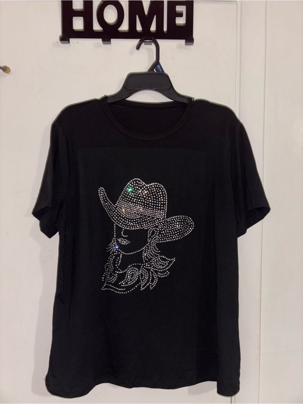 SHEIN Black Rhinestone Cowboy Girl Tee